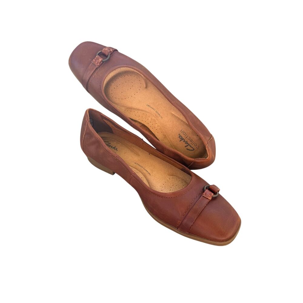 Clarks Lyrical Sky Brown Leather O-Ring Ballet Flats Women's Sz 9 EUC